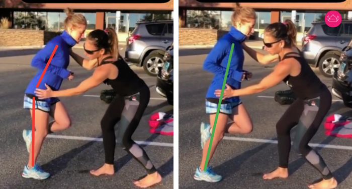 Hips forward: the line showing shoulder, hip and ankle alignment